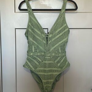 Becca Crochet Plunge One Piece Swimsuit
